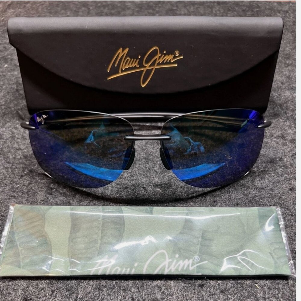 Maui Jim Hikina MJ445-02 Black Sunglasses Frameless Japan Polarized 62 14 136
